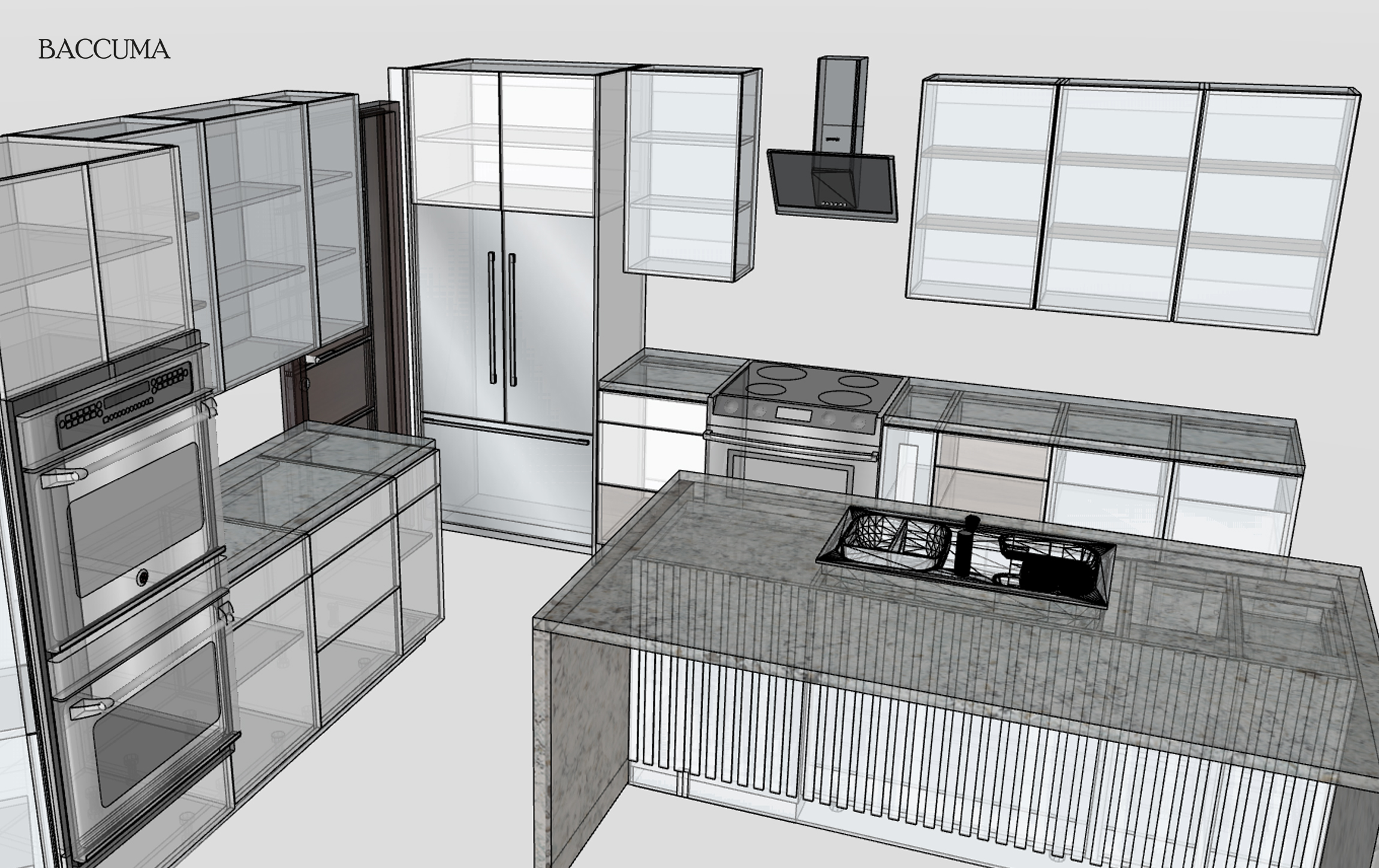 Devang kitchen layout with island and appliances before installation