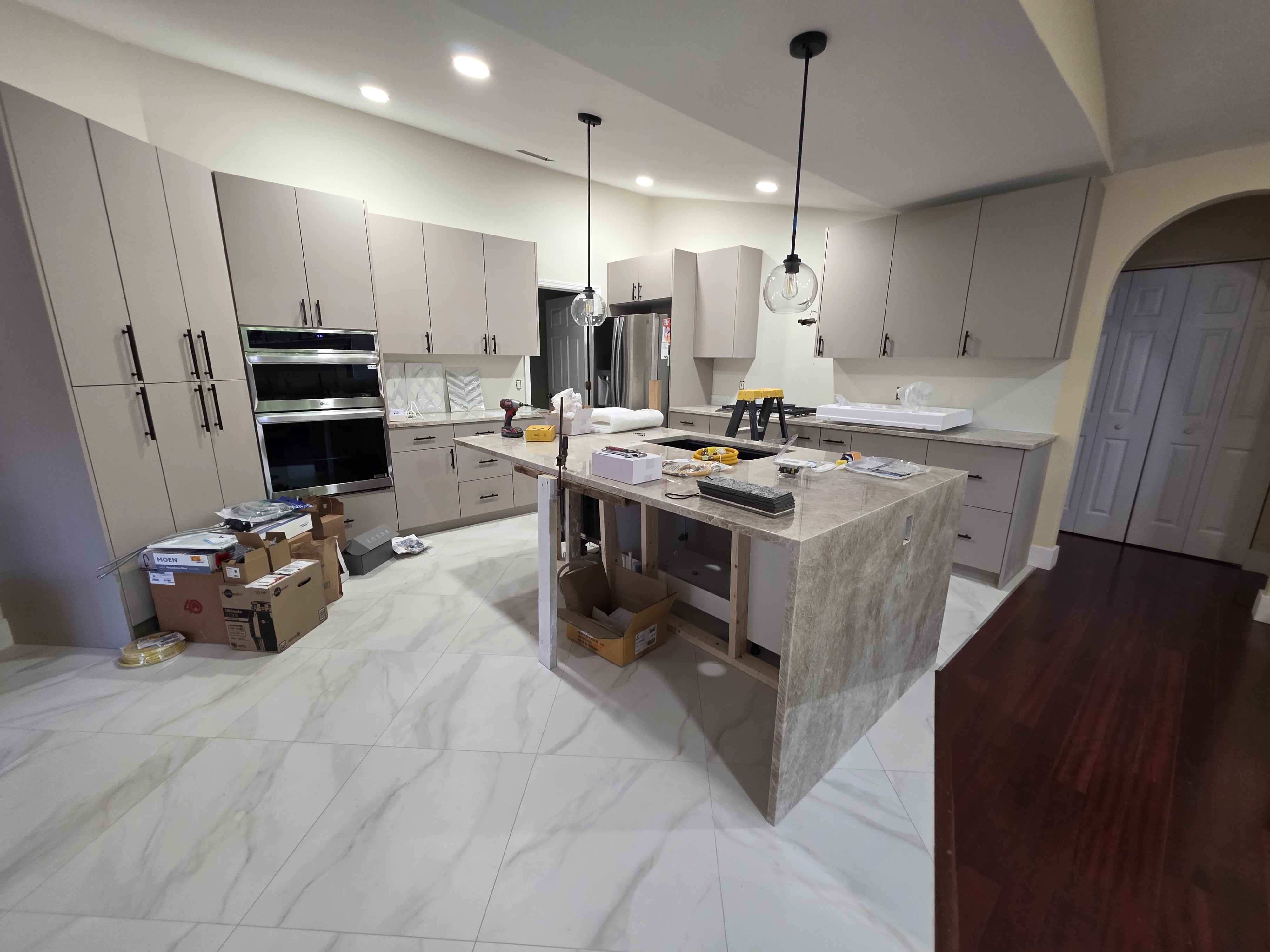 Devang custom kitchen installation near completion