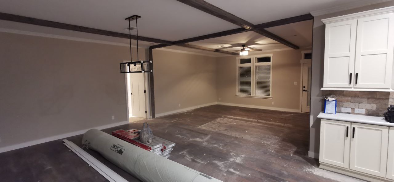 Interior trim-out and wall painting in a mobile home