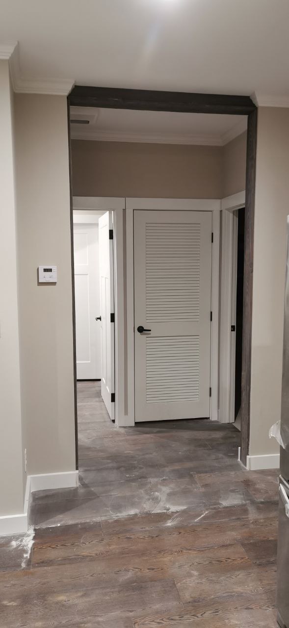 Interior trim-out and wall painting in a mobile home