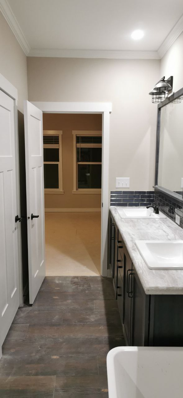 Interior trim-out and wall painting in a mobile home