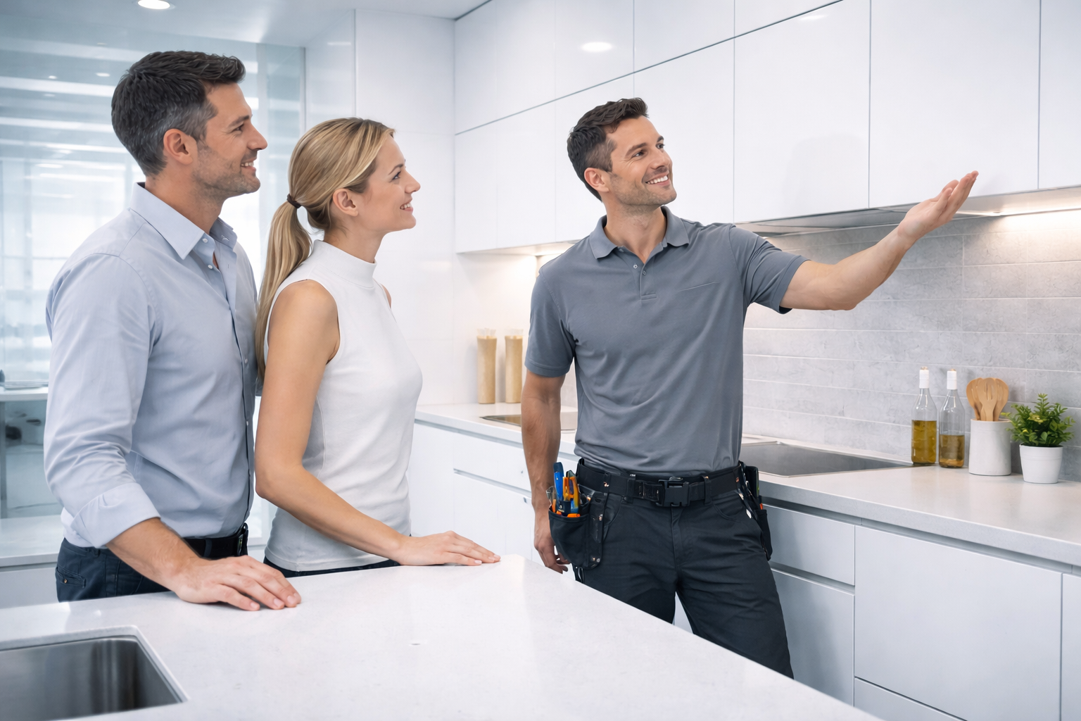 Final review of completed custom kitchen project