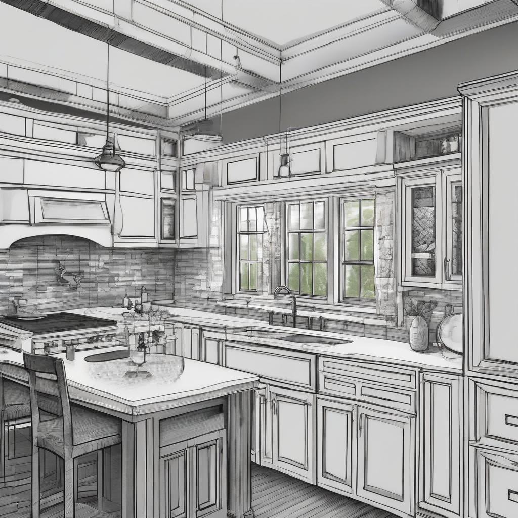 Custom kitchen cabinet design drawing and layout