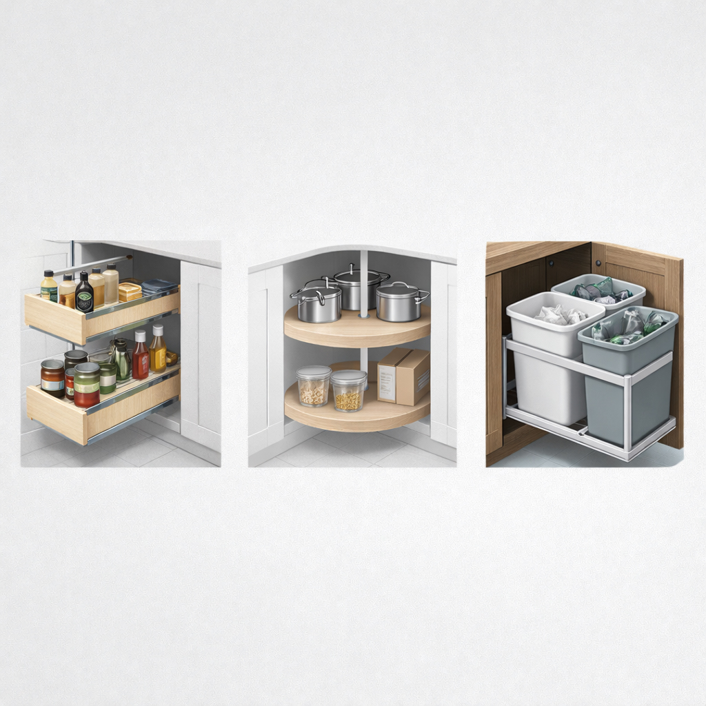 Semi custom kitchen cabinet storage and organization options